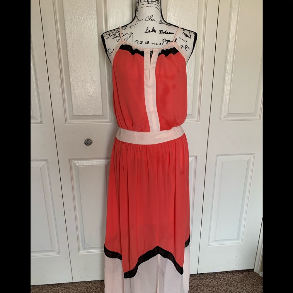 REVOLVE Pink and White Asymmetrical Tiered Sundress